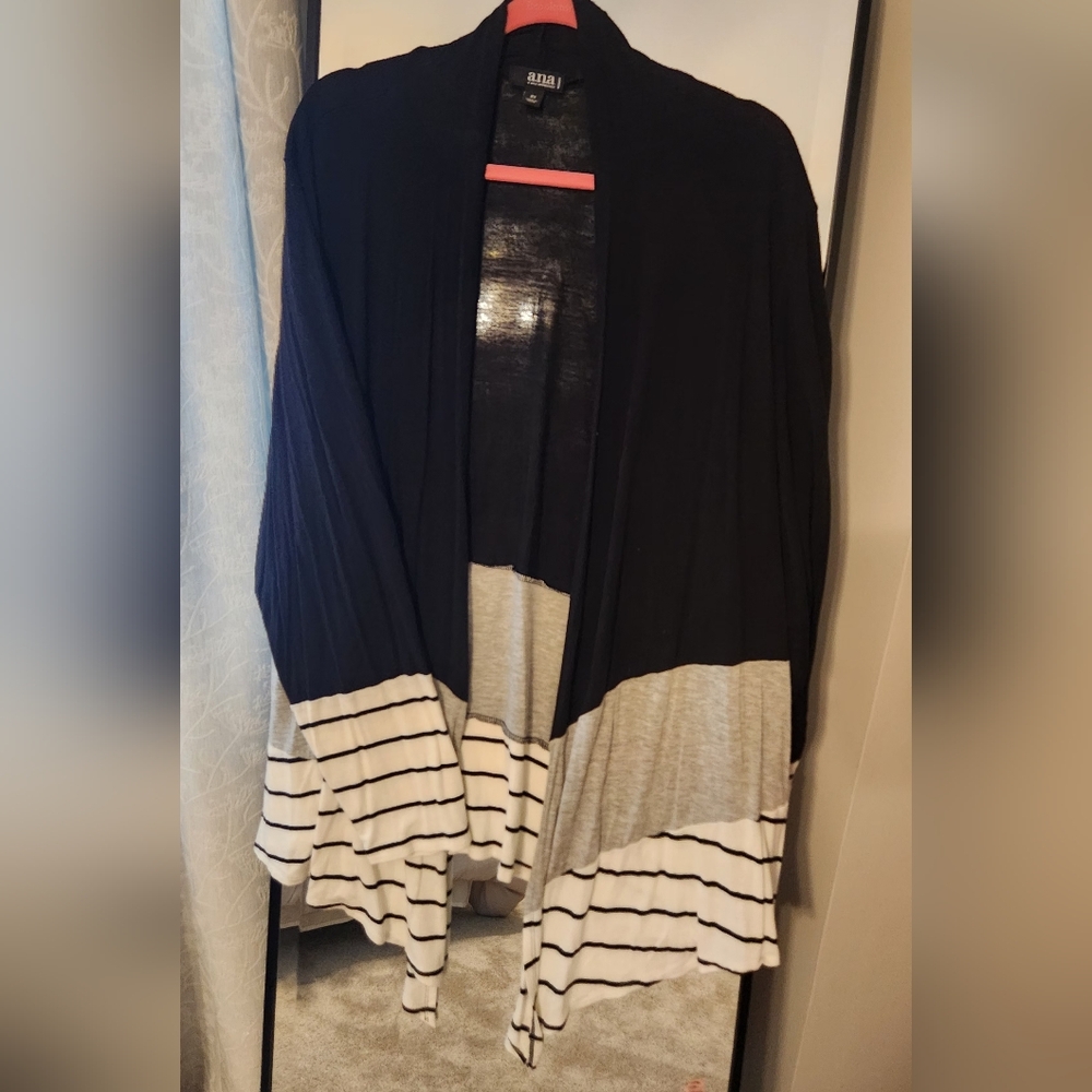 Black/white/gray Color Blocked Striped Cardigan